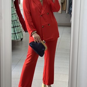 Traje Chaqueta Satén Rojizo