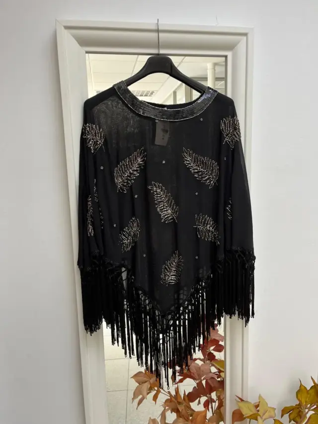 "Poncho" Brilli Flecos Negro/Plateado